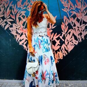 Chicwish White Lace Crop Top with Floral Maxi Skirt